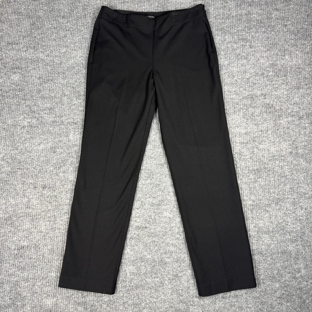 Talbots Trouser Pants Womens 8 Black Classic Side Zip Straight Leg Stretch Work